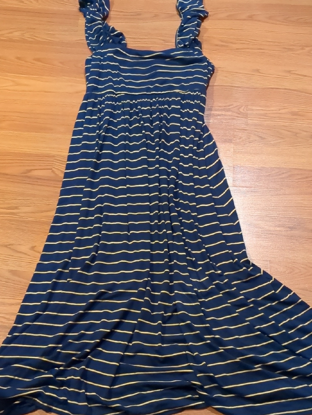 Rachel Pally Striped Jersey Knit Sleeveless Maxi Dress Navy Yellow